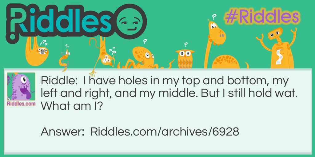 What has holes and holds water? Riddle Meme.