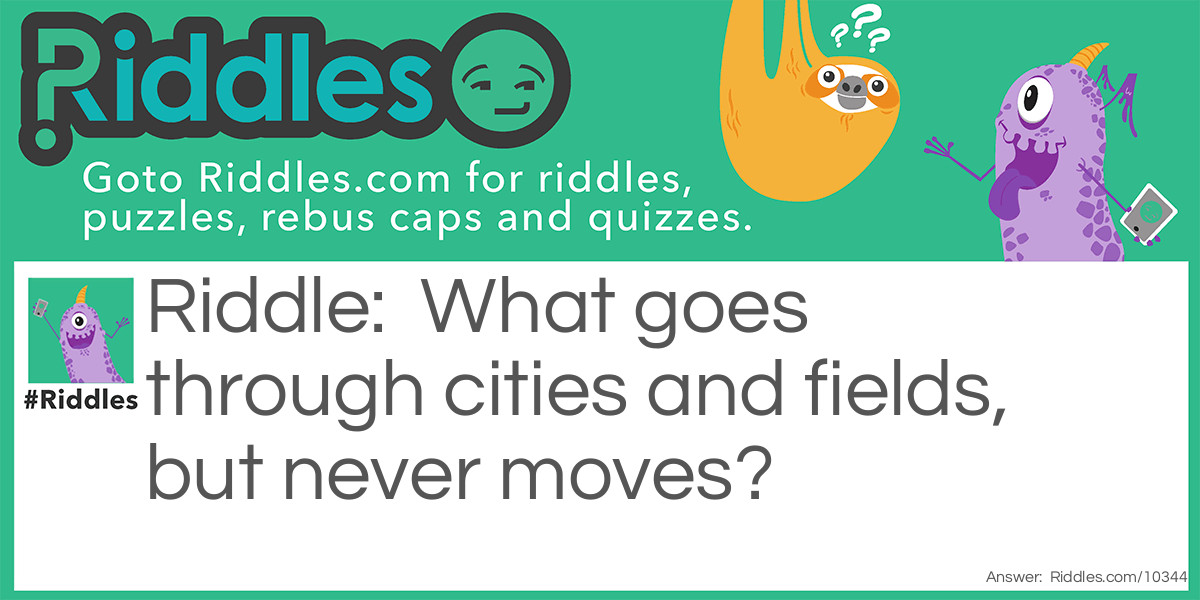 What goes through cities and fields, but never moves?