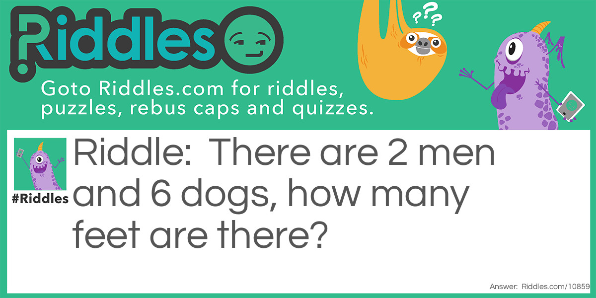 There are 2 men and 6 dogs, how many feet are there?