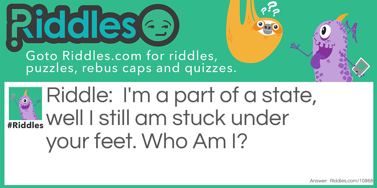 I'm a part of a state, well I still am stuck under your feet. Who Am I?