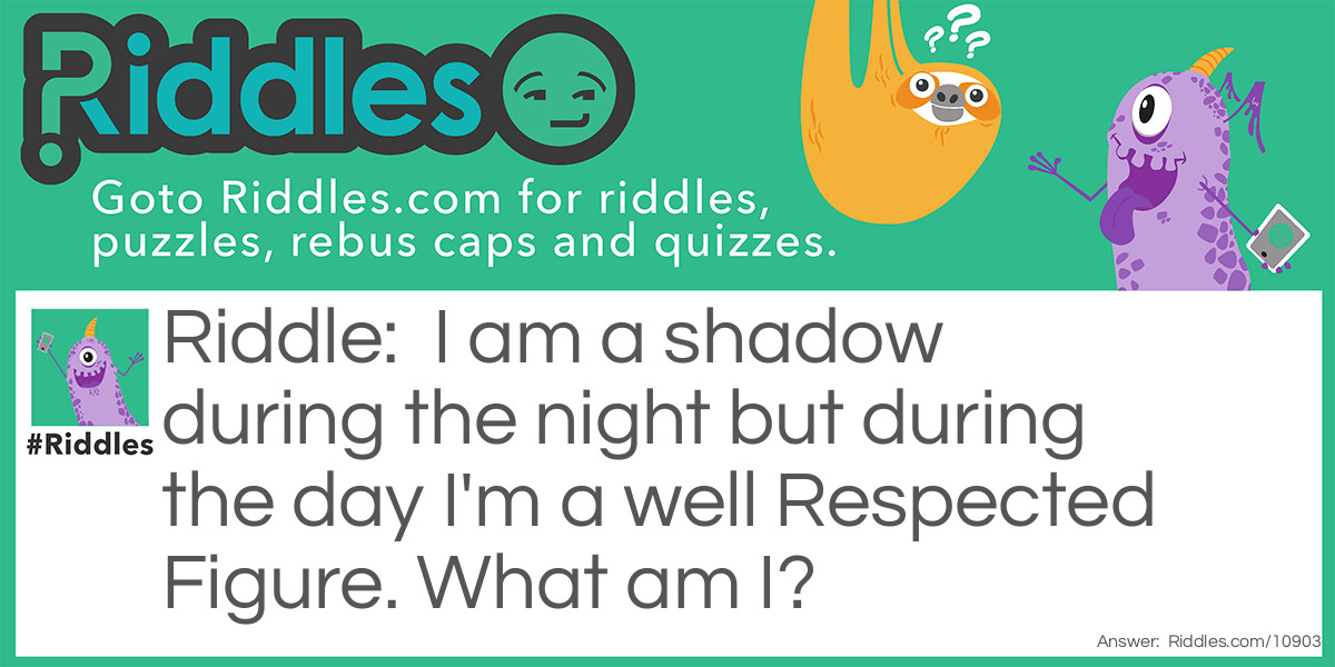 Riddle: I am a shadow during the night but during the day I'm a well Respected Figure. What am I? Answer: A Vigilante. (Batman is also an acceptable answer)