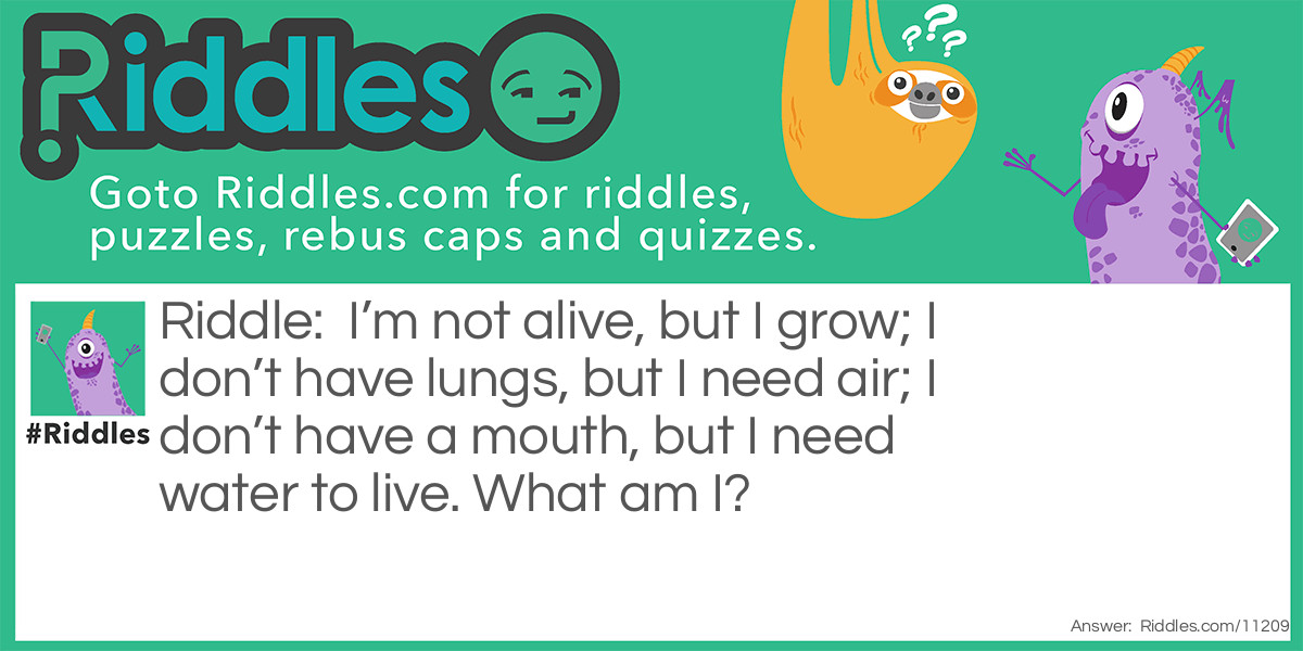 I’m not alive, but I grow; I don’t have lungs, but I need air; I don’t have a mouth, but I need water to live. What am I?