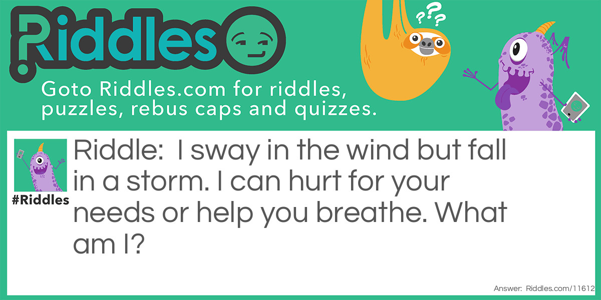 I sway in the wind but fall in a storm. I can hurt for your needs or help you breathe. What am I?