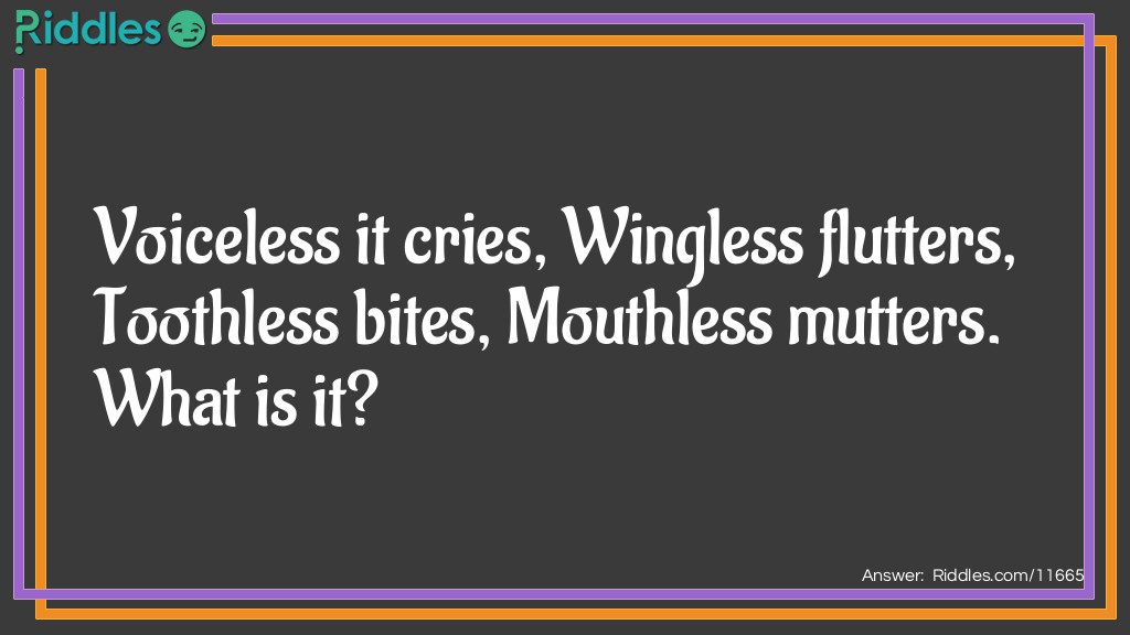 Voiceless it cries, Wingless flutters, Toothless bites, Mouthless mutters. What is it?