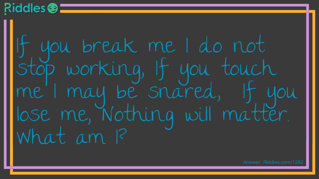 If you break me I do not stop working, If you touch me I may be snared,  If you lose me, Nothing will matter. What am I?