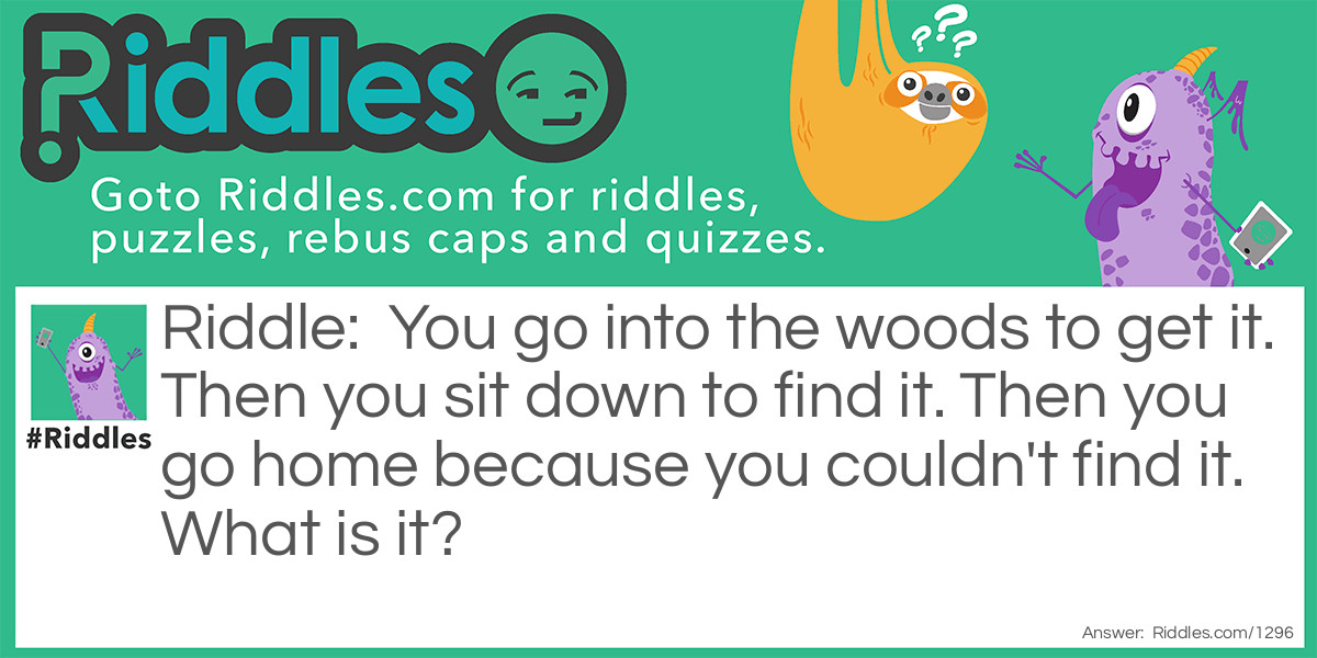 You go into the woods to get it. Then you sit down to find it. Then you go home because you couldn't find it. What is it?