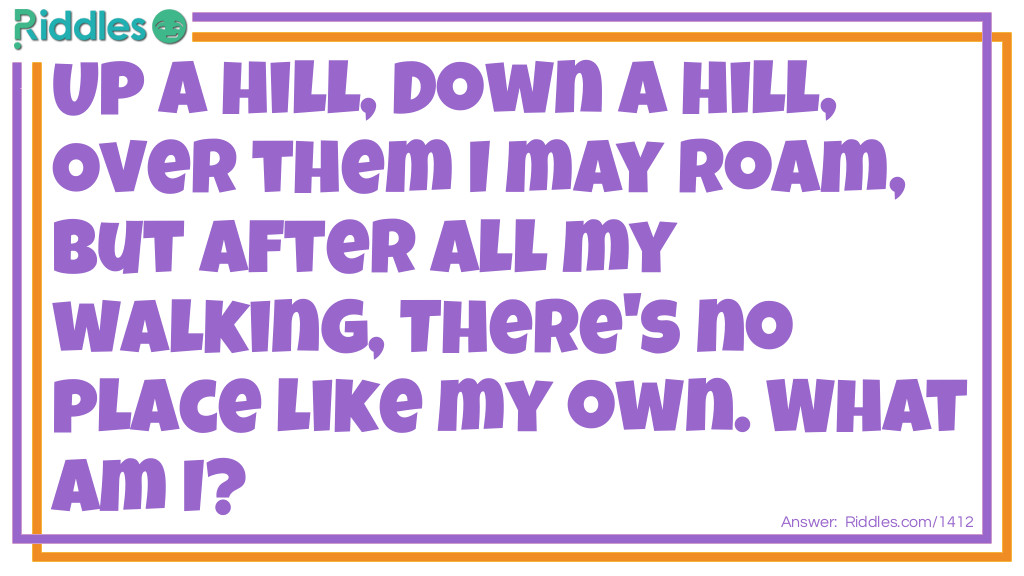 Up a hill, Down a hill, Over them I may roam, But after all my walking, There's no place like my own. What am I?