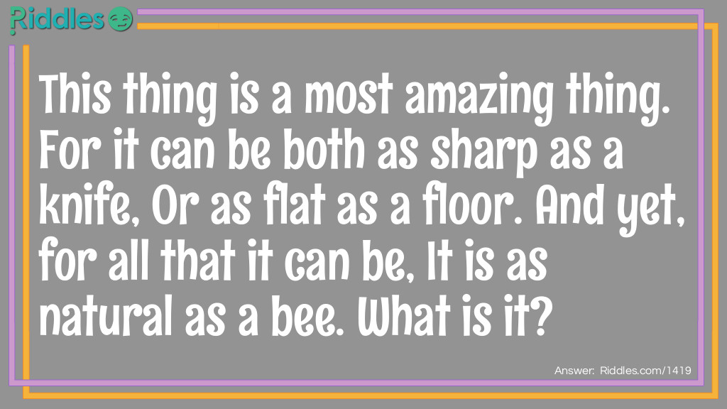 This thing is a most amazing thing. For it can be both as sharp as a knife, Or as flat as a floor. And yet, for all that it can be, It is as natural as a bee. What is it?