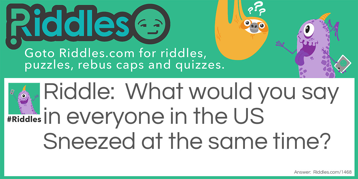 Riddle: What would you say in everyone in the US Sneezed at the same time? Answer: God bless America!