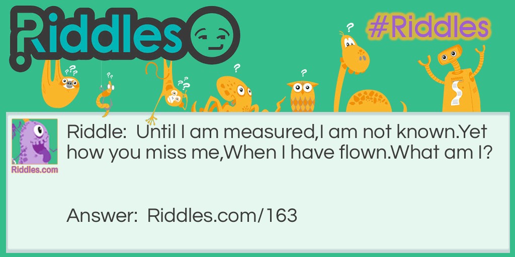 Until I am measured, I am not known. Yet how you miss me, When I have flown. What am I?