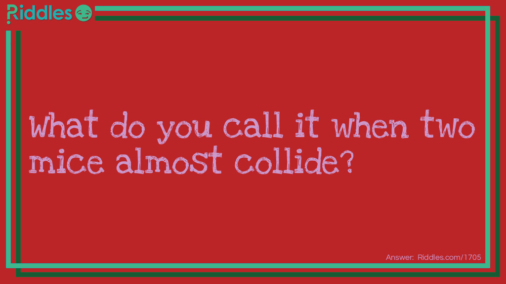 Riddle: What do you call it when two mice almost collide? Answer: A narrow squeak.