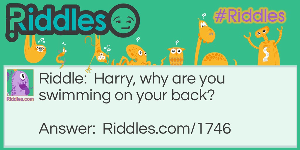 Riddle: Harry, why are you swimming on your back? Answer: They say you should never swim on a full stomach.