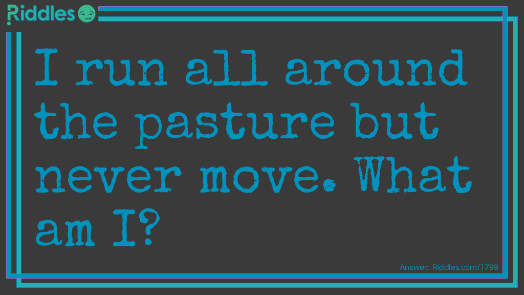 Click to see riddle I run all around the pasture but never move - Answer clue "F" answer.