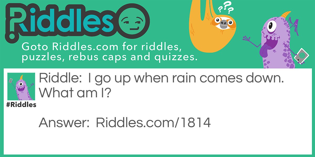 Kids Riddles A To Z: I go up when rain comes down. What am I? Answer: An Umbrella.