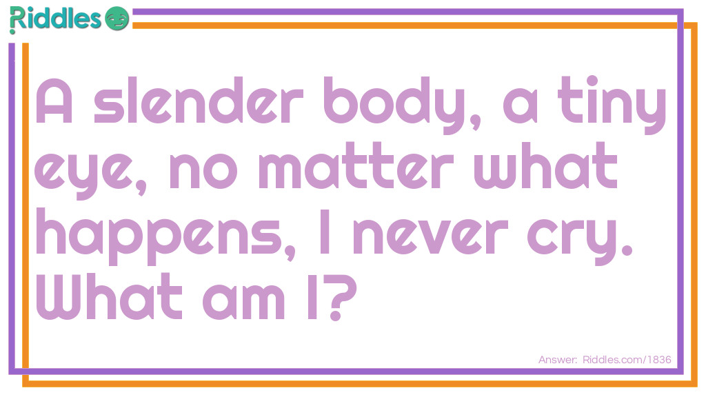 A slender body, a tiny eye, no matter what happens, I never cry. What am I?