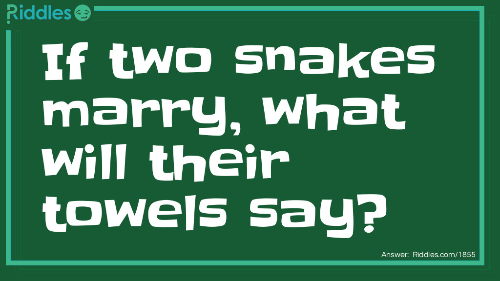 If two snakes marry, what will their towels say? Riddle Meme.