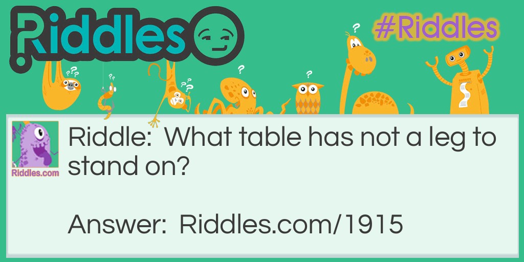 What table has not a leg to stand on? Riddle Meme.