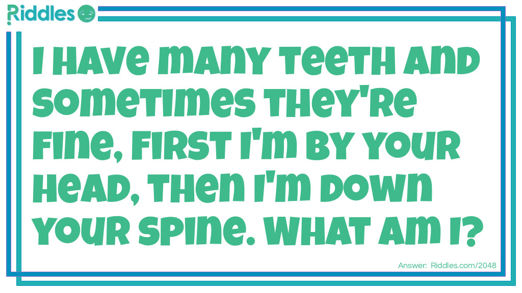 I have many teeth and sometimes they're fine,
First I'm by your head, then I'm down your spine.
What am I?