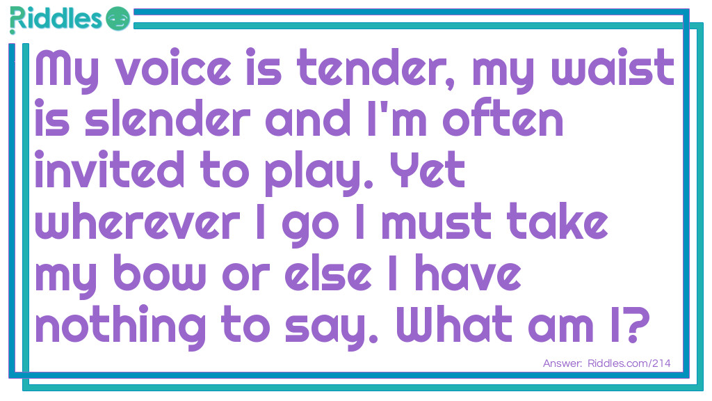 My voice is tender, my waist is slender and I'm often invited to play. Yet wherever I go I must take my bow or else I have nothing to say. What am I?