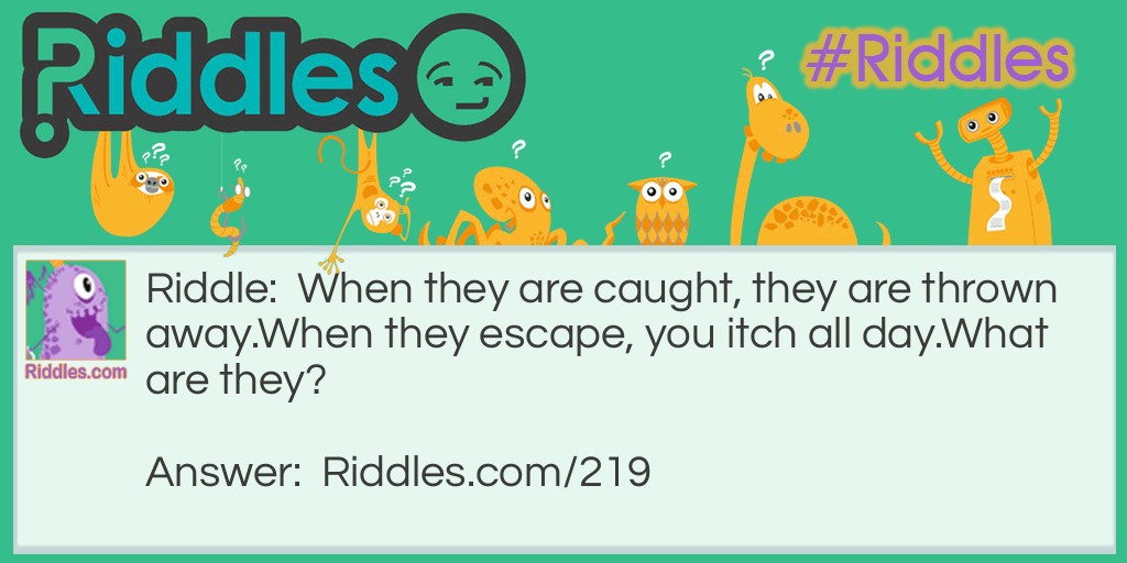 Riddle: When they are caught, they are thrown away.
When they escape, you itch all day.
What are they?  Answer: Fleas.