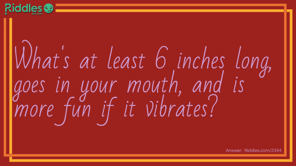 Riddle: What's at least 6 inches long, goes in your mouth, and is more fun if it vibrates? Answer: A toothbrush. Come on.