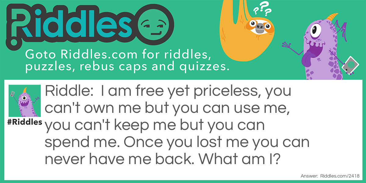 I am free yet priceless, you can't own me but you can use me, you can't keep me but you can spend me. Once you lost me you can never have me back. What am I?