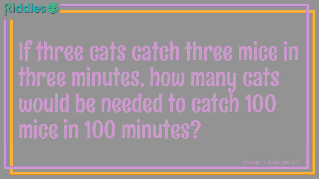 If three cats catch three mice in three minutes, how many cats would be needed to catch 100 mice in 100 minutes?