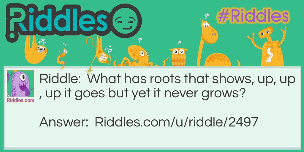 What has roots that shows, up, up, up it goes but yet it never grows?