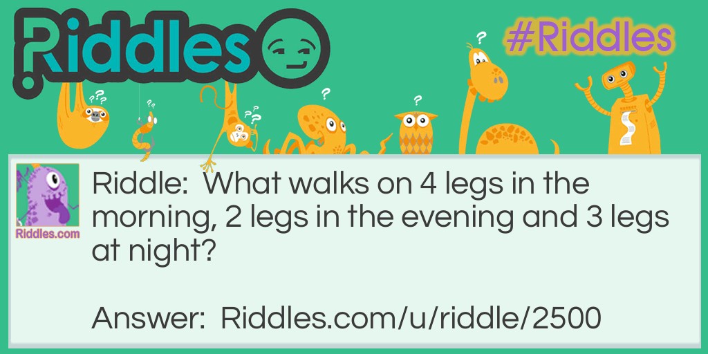 What walks on 4 legs in the morning, 2 legs in the evening and 3 legs at night?