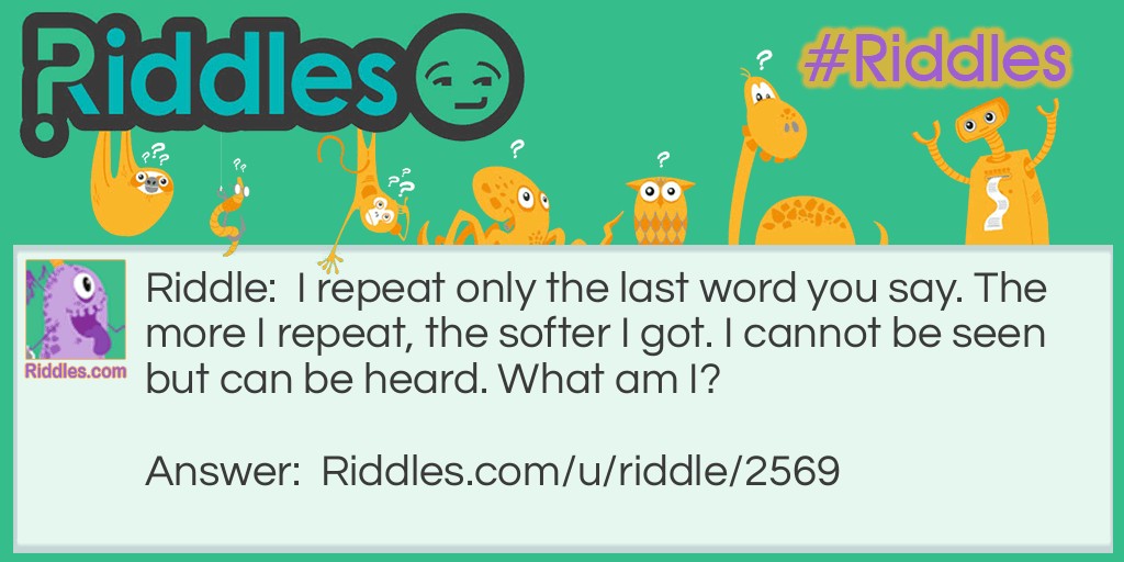 What Am I Riddles: I repeat only the last word you say. The more I repeat, the softer I got. I cannot be seen but can be heard. What am I? Riddle Meme.