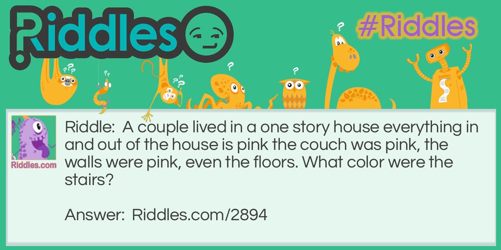 A couple lived in a one story house everything in and out of the house is pink the couch was pink, the walls were pink, even the floors. What color were the stairs?