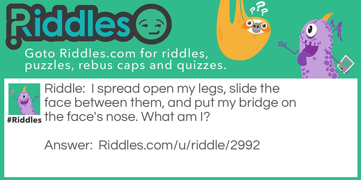 I spread open my legs, slide the face between them, and put my bridge on the face's nose. What am I?