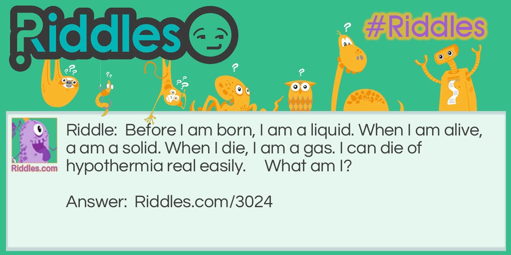 Before I am born, I am a liquid. When I am alive, a am a solid. When I die, I am a gas. I can die of hypothermia real easily. What am I?