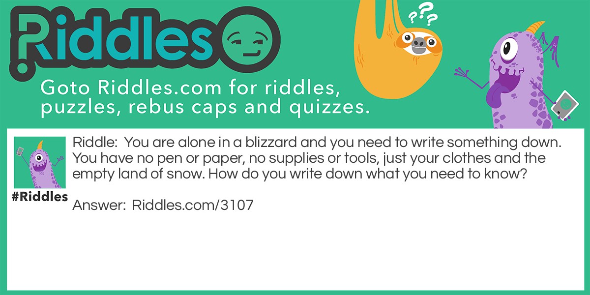 You are alone in a blizzard and you need to write something down. You have no pen or paper, no supplies or tools, just your clothes and the empty land of snow. How do you write down what you need to know?