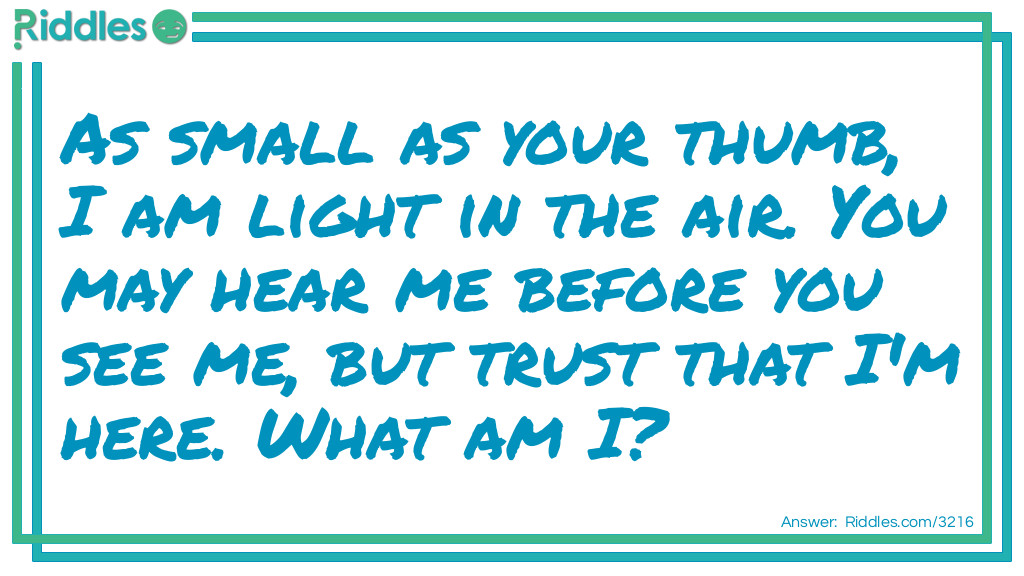 As small as your thumb, I am light in the air. You may hear me before you see me, but trust that I'm here. What am I?