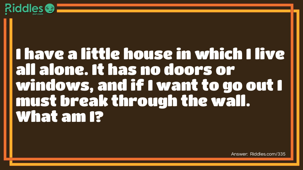 Click to see riddle I have a little house in which I live all alone. It has no doors... answer.