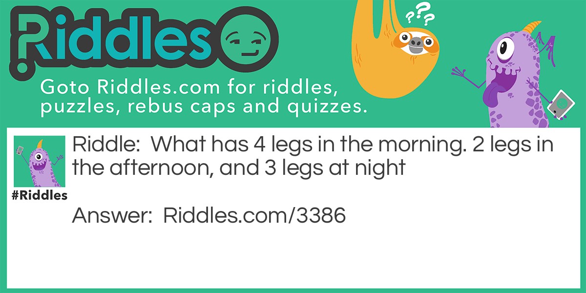 What has 4 legs in the morning. 2 legs in the afternoon, and 3 legs at night?