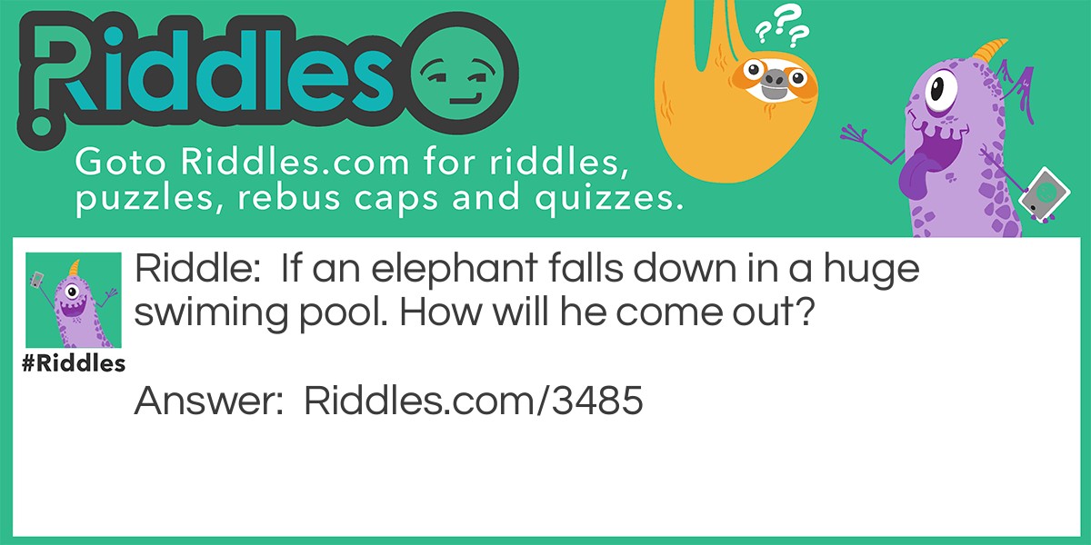 If an elephant falls down in a huge swiming pool. How will he come out?