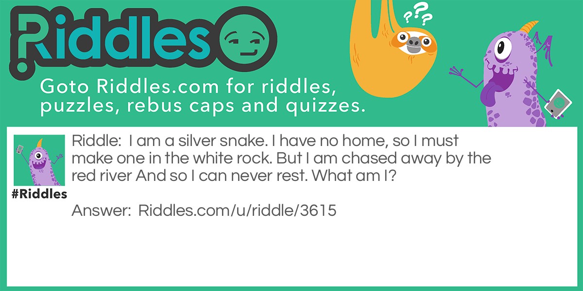 I am a silver snake. I have no home, so I must make one in the white rock. But I am chased away by the red river And so I can never rest. What am I?