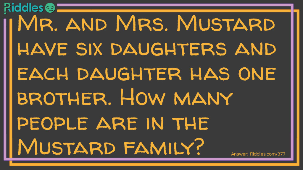 Mr. and Mrs. Mustard have six daughters and each daughter has one brother. How many people are in the Mustard family? Riddle Meme.