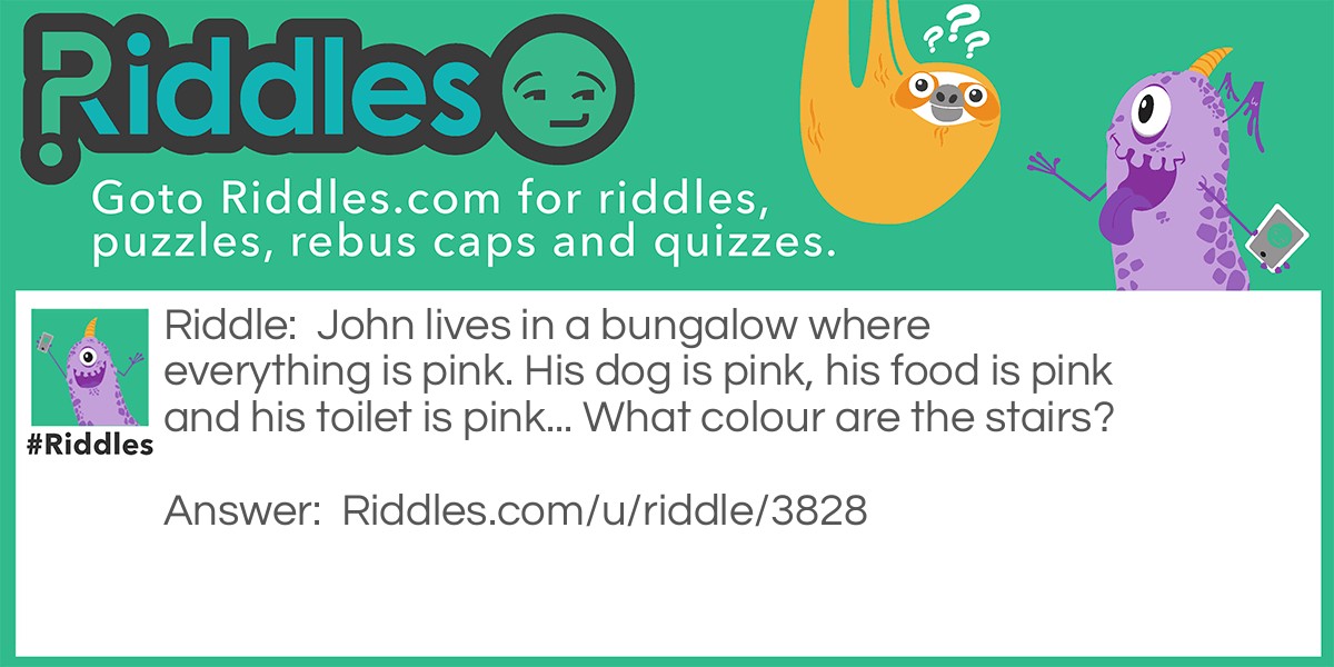 John lives in a bungalow where everything is pink. His dog is pink, his food is pink and his toilet is pink... What colour are the stairs?