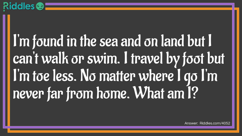 I'm found in the sea and on land but I can't walk or swim. I travel by foot but I'm toeless. No matter where I go I'm never far from home. What am I?