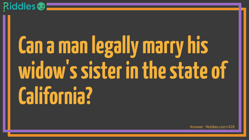 Can a man legally marry his widow's sister in the state of California?