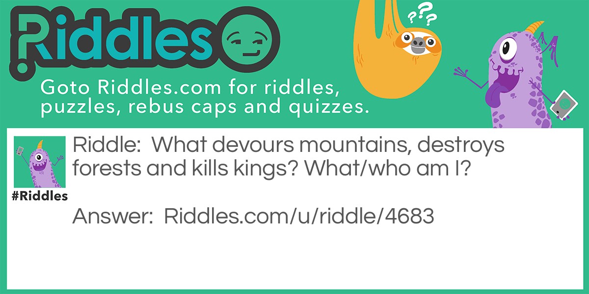 What devours mountains, destroys forests and kills kings? What/who am I?