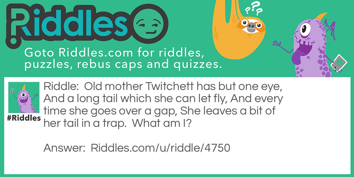 Old mother Twitchett has but one eye, And a long tail which she can let fly, And every time she goes over a gap, She leaves a bit of her tail in a trap. What am I?