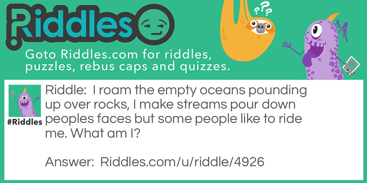 I roam the empty oceans pounding up over rocks, I make streams pour down peoples faces but some people like to ride me. What am I?