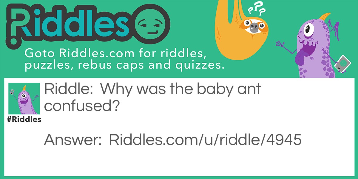 Riddle: Why was the baby ant confused? Answer: Because all the ants were his uncles.