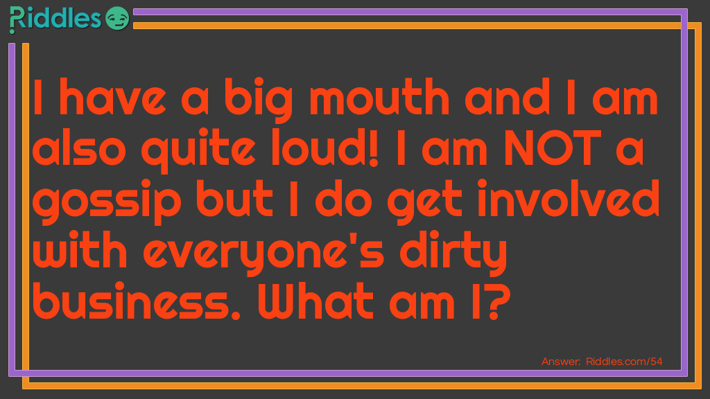 Riddle: I have a big mouth and I am also quite loud! I am NOT a gossip but I do get involved with everyone's dirty business. What am I? Answer: A Vacuum Cleaner.