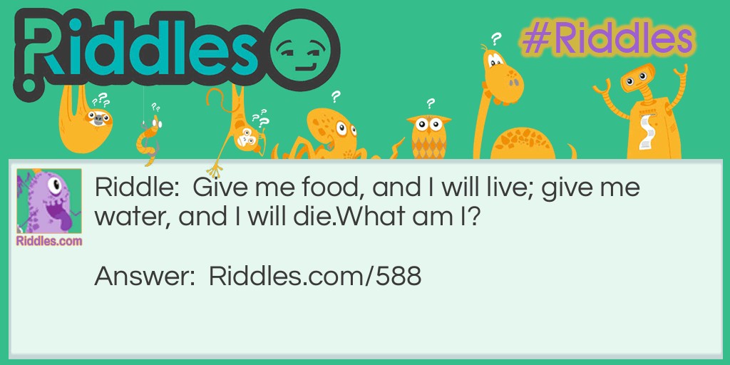 Riddle: Give me food, and I will live; give me water, and I will die.
What am I? Answer: Fire!