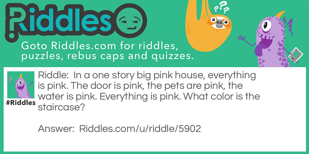 In a one story big pink house, everything is pink. The door is pink, the pets are pink, the water is pink. Everything is pink. What color is the staircase?